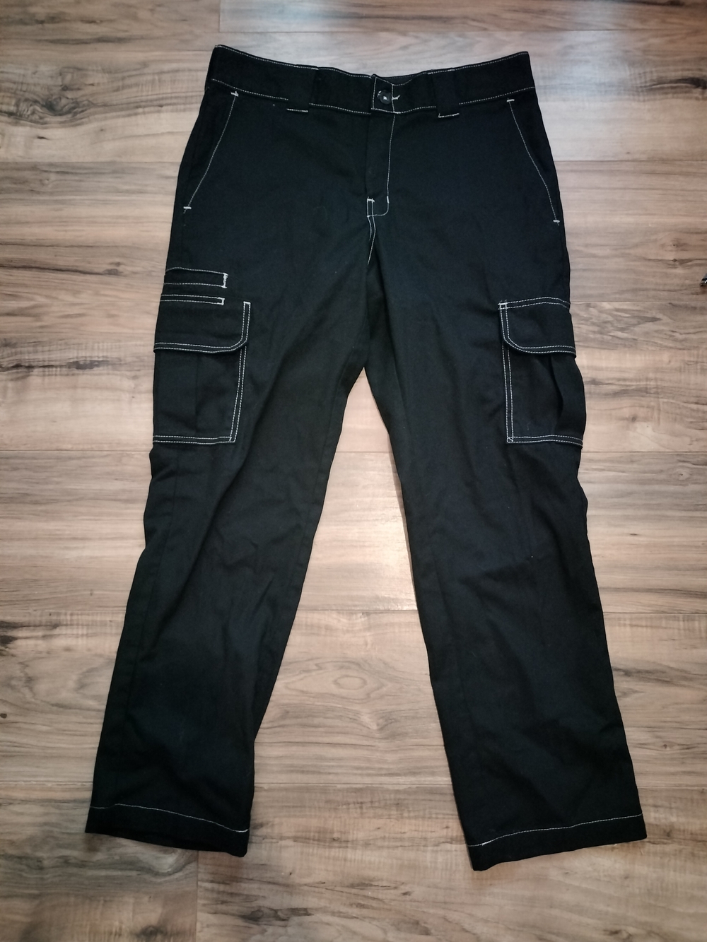 Dickies Flex Slim Straight Black Cargo Pants with White Contrast Stitching
